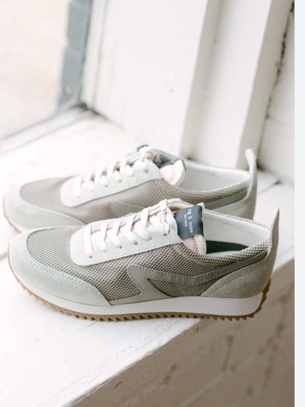 rag & bone Sage and Cream Mesh Retro Runner Sneakers